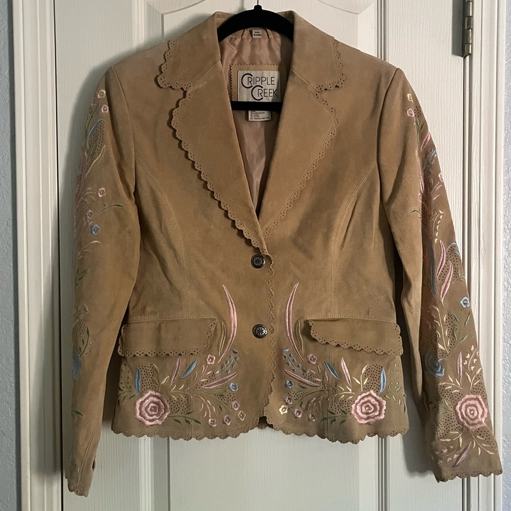 Incredible Cripple Creek leather floral jacket